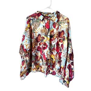 Zara Boho work multi women's color floral patterned chiffon blouse fresh XL.